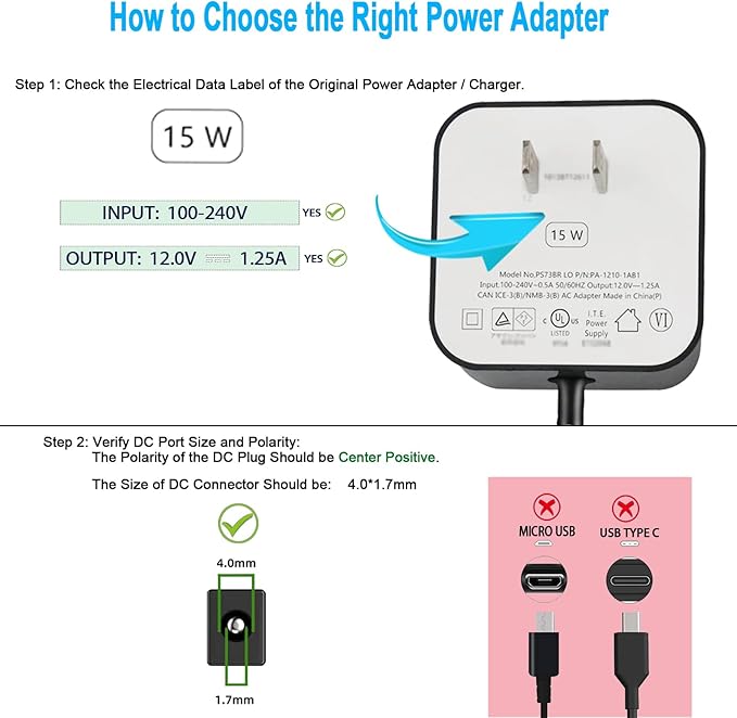 15W Charger Power Cord Compatible with Alexa Echo Dot (3rd 4th 5th Gen), Show 5 (1st 2nd Gen), Fire TV Cube, Pop, Spot 12V 1.25A Power Adapter.