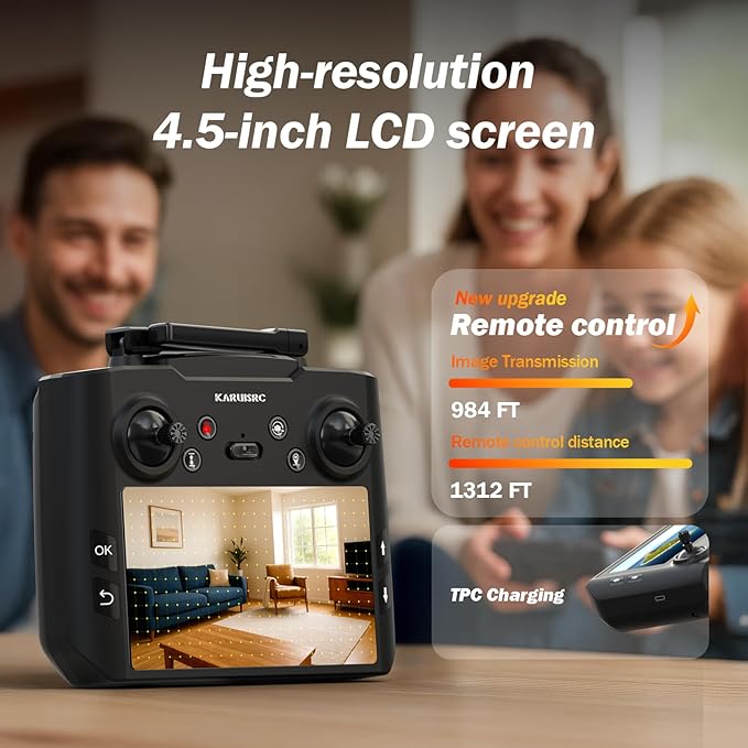 GPS Drone with Camera Adults, 4.5 Inch LCD Screen RC, 32G SD Card with Professional GPS, Auto Return Follow Me for Beginner, Brushless Drones Follow Me Long Range, Handbag Under 249g