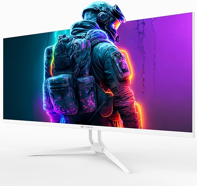 CRUA 34'' Ultrawide Gaming Monitor 120HZ, 21:9 WFHD 2560X1080 IPS Panel Computer Monitors with Built-in Speakers, Support AMD FreeSync, 120% sRGB, DP1.4 & HDMI1.4, Wall Mountable Installs-White