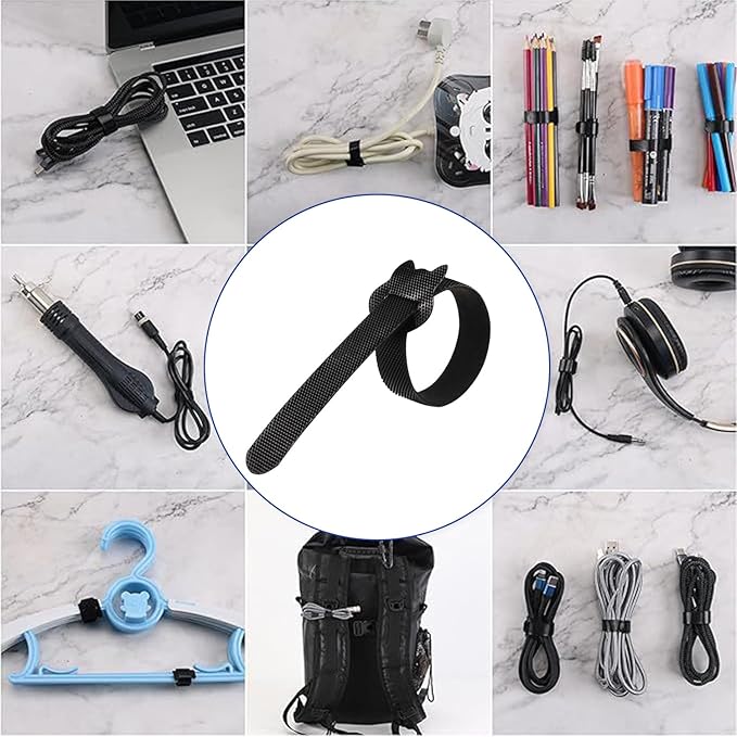 100PCS Reusable Cable Ties, 6 Inches Adjustable Hook and Loop Cord Straps, Multi Purpose Cable Management Wire Ties for Home, Office & Data Centers Black