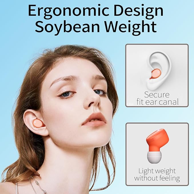 Wireless Earbuds in-Ear Headphones Bluetooth 5.3 with Built-in Mics Deep Bass Clear Call Ultralight Headsets Up to 60H Play Time for Studying Workout Gaming Orange