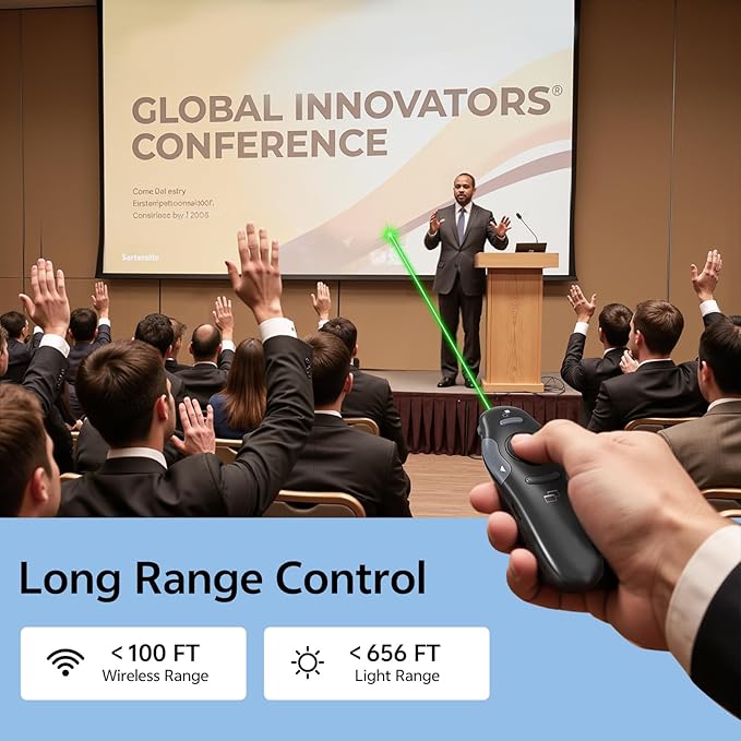 Presentation Clicker with Case Storage Wireless Presenter Remote USB Type C Rechargeable Green Laser Pointer PowerPoint Clickers for Computer Mac Project PPT Slideshow Google Slide Advancer