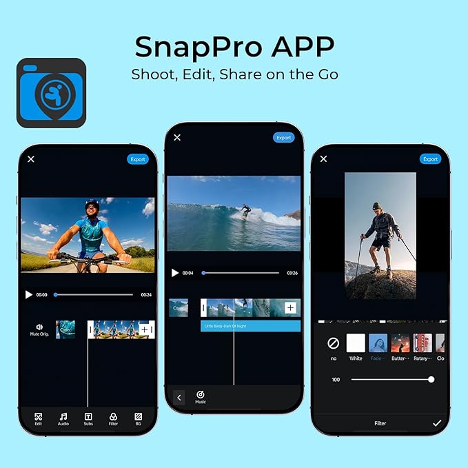 icefox i7 Action Camera 4K 60FPS 30MP with 2X 2150mAh Batteries, Underwater Camera with 5X Zoom, EIS, Powered by Snappro App,Support Video&Photo Editing,Waterproof, WiFi Remote Control