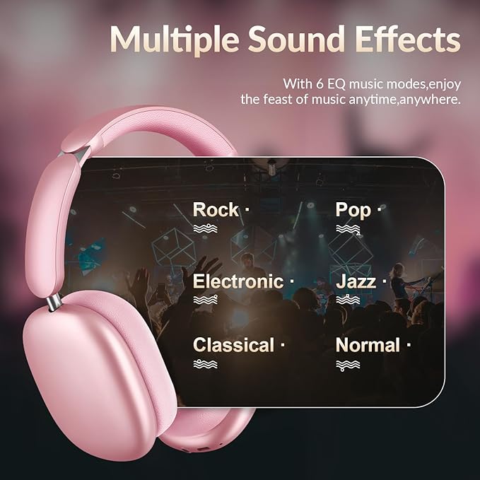 Y02 Active Noise Cancelling Headphones,60H Battery,5 EQ Music Modes,Hi-Res Audio,Deep Bass,Foldable Wireless Over Ear Bluetooth 5.4 Headset,Breathable Leather Earpads (Pink)