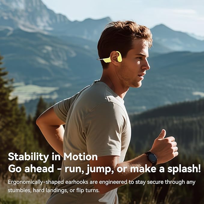 Swimming Headphones IP68 Waterproof, Open Ear Bone Conduction Headphones Bluetooth 5.4 with 32GB MP3 Player, Secure Comfort Underwater Swim Earbuds for Jogging Cycling Fitness-SurfAudio(Green)