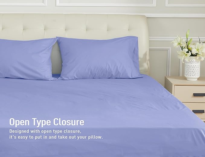 Sunflower King Pillowcases Set of 2, 100% Cotton King Size Pillow Cases 2, 20×40 inches Purplish Blue, Soft and Breathable