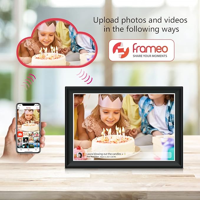 64GB FRAMEO 10.5 Inch Smart WiFi Digital Photo Frame 1920x1280 FHD IPS LCD Touch Screen, Auto-Rotate, 64GB Storage, Support SD Card & USB Drive, Share Moments Instantly via Frameo App from Anywhere