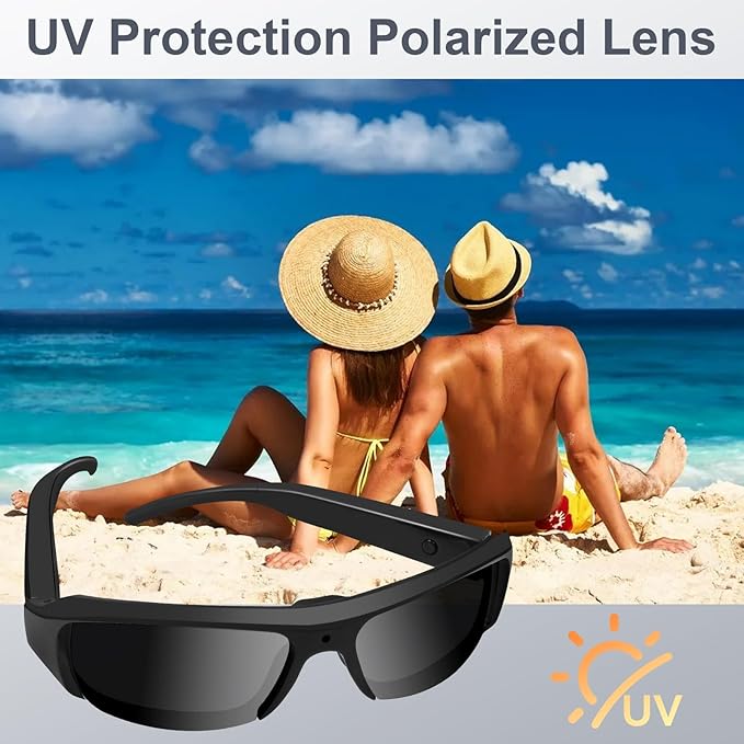 Camera Sunglasses Sports Action Smart Glasses Cam 1080P Video Camera Glasses UV Protection Polarized Lens Support Photos/Videos Recording mit 16GB Micro SD Card & Card Reader for Outdoor Activities