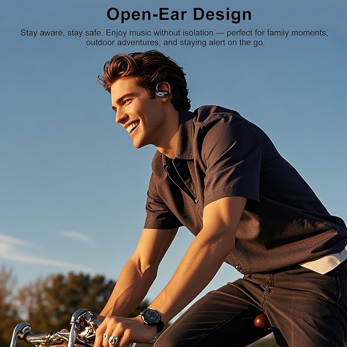 Open Ear Headphones, Bluetooth 5.4 Wireless Earbuds, 50H, Air Conduction Ear buds, HD Stereo Bass Over Ear Earphones with Earhooks, Ultra-Comfort Secure Fit, IPX7 Waterproof Headset for Working Sports