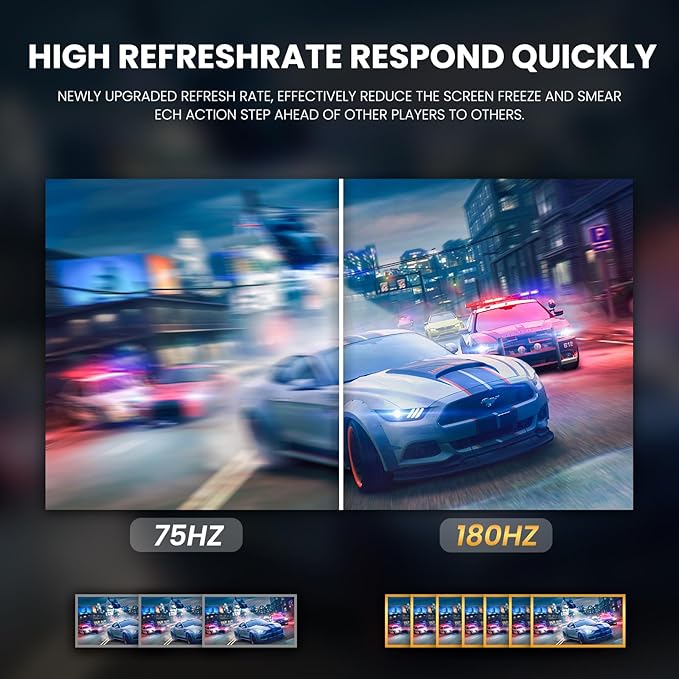 CRUA 24” Curved Gaming Monitor, 180Hz/144Hz FHD 1080P, Support 120% sRGB, AMD FreeSync, Low Motion Blur, Wall Mount Installs Compatible, for Office and Games(HDMI 1.4 & DP 1.2) – Black