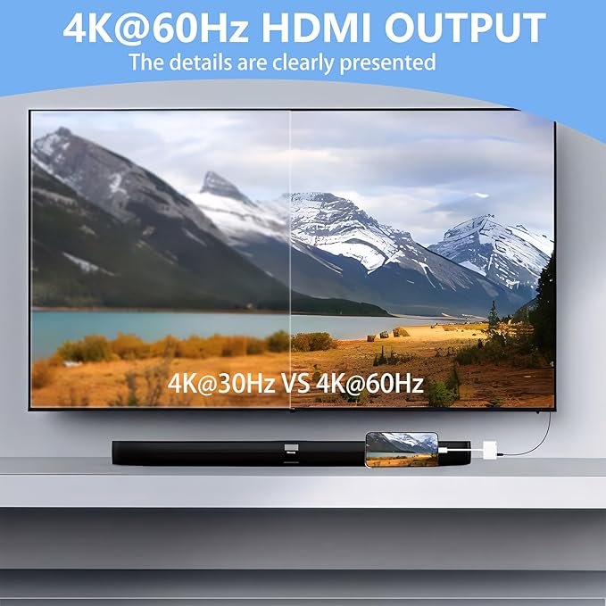 USB C to HDMI for TV, 4K@60Hz Type C to HDMI Adapter with Charging Port, iPhone to Hdmi to USB C Adapter Compatible for iPhone 16/15 Series/iPad Pro/Galaxy/MacBook Pro to HDTV Projector