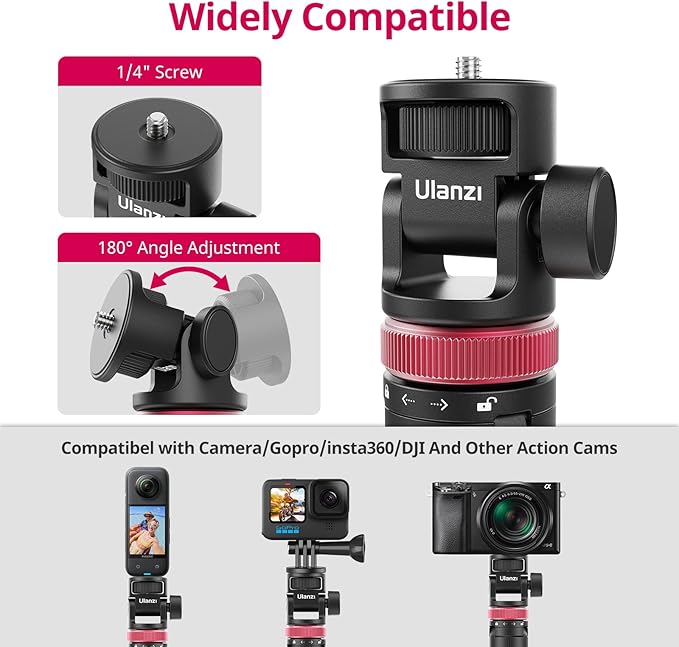 ULANZI MT-71 Tripod Selfie Stick & Vlog Handle with Magnetic Quick Release&1/4'' Screw, 59in Extendable Lightweight Tripod Stand (7-Section) for DJI Pocket 3/Insta360 X5 X4 X3 Series