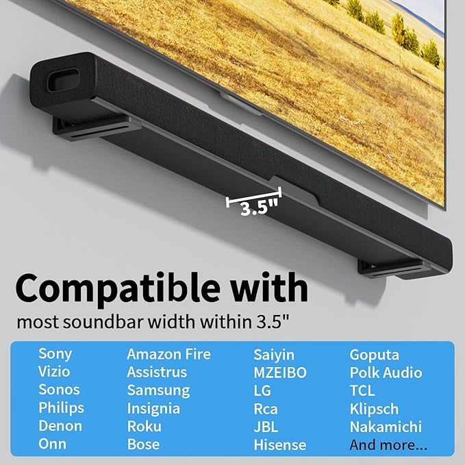 suptek Soundbar Wall Mount Shelf – Wall Mount Bracket for Sony, Samsung, Vizio, LG, Sonos Sound Bars – Under TV Mounting, Space-Saving Design (SBR001GDSB)