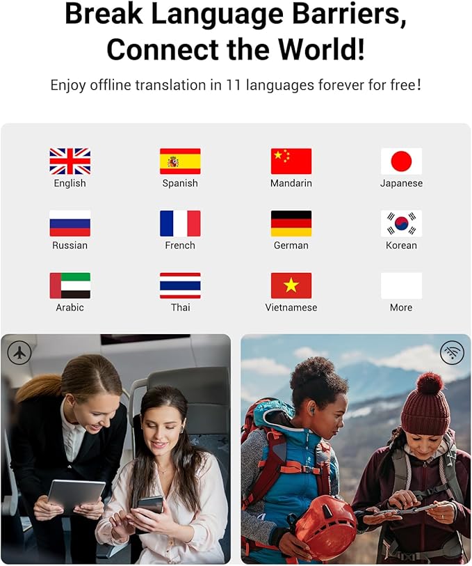 XUPURTLK Translation Earbuds Real Time for 144 Languages, AI Translator Earbuds for iPhone and Android, 3-in-1 Translation Headphones Translating Earbuds for Travel Business Learning