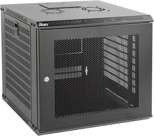Tecmojo 9U Wall Mount Rack Network Cabinet for 19" IT Equipment,with Lockable Mesh Door and Side Panels,Cooling Fan,17.7inch Depth,Black