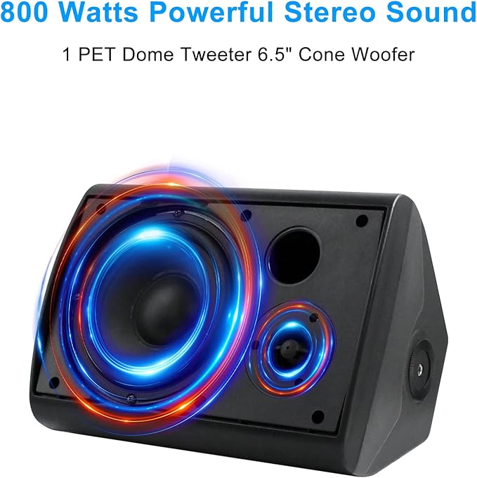 Herdio 6.5 Inches Outdoor Speakers Wired Waterproof Passive,Wall Mount Speakers with 800 Watts Powerful Bass for Home Patio Garden Covered Deck,All-Weather Durability,Black(2 Pairs)