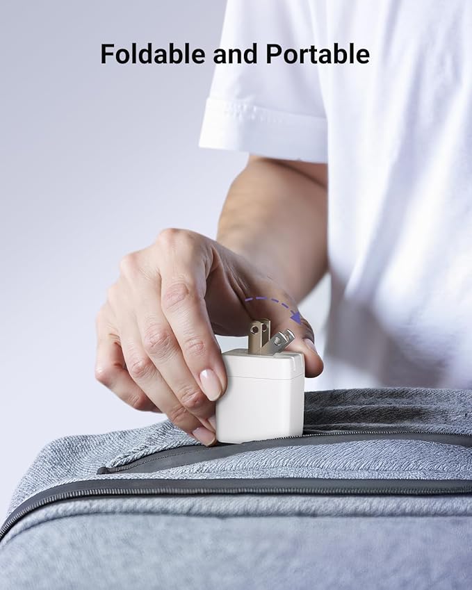 USB C Fast Charging Charger, 30W Dual-Port GaN Nano Charger with Foldable Plug for iPhone 16/15 Series, iPad, Galaxy S24 Ultra and More Series, (White, 2 Pack)