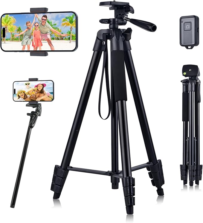 Phone Tripod - Linkcool 160cm 63" Adjustable iPhone Tripod for Smartphone Samsung iPhone Camera Stand, Lightweight Portable Tripod for iPhone with Remote Shutter Control