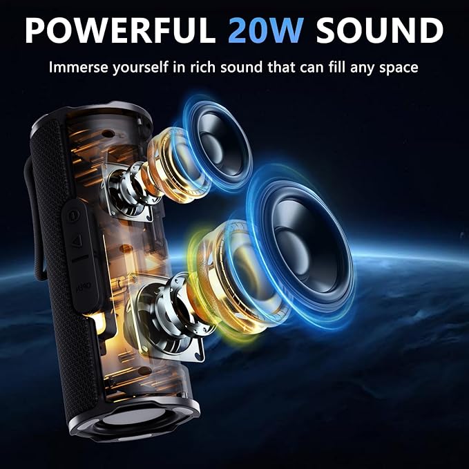 COOPERS Portable Bluetooth Speaker, Wireless Bluetooth Speaker, IPX5 Waterproof Speakers with RGB Lights, Loud Stereo Sound Deep Bass, Long Playtime TWS Pairing for Home/Party/Outdoor Beach