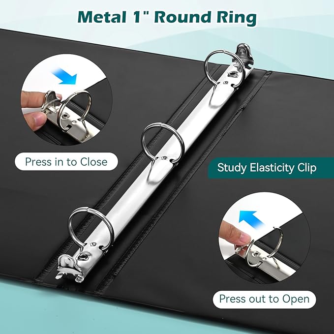 3 Ring Binder 1 Inch 12 Pack, 1" Clear View Round-Ring-Binder, PVC-Free,Holds for 200 Sheets 8.5" x 11" US Letter Size Paper, Durable Black Binders Perfect for Office,School and Home