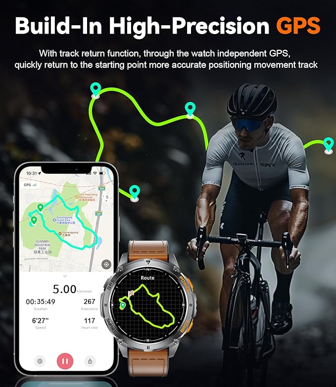 LIGE GPS Smart Watch for Men, Compass/LED Flashlight/1.43" AMOLED Smartwatch, IP68 Waterproof/Swim Mode/Pedometer/170+ Sports Mode Fitness Tracker, Men's Smart Watches for Android iPhone Compatible