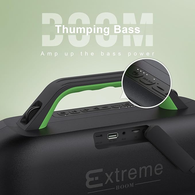 DOSS Extreme Boom Bluetooth Outdoor Speaker with 60W Mighty Sound, Deep Bass, 30H Playtime, USB-C, Bluetooth 5.3, IPX6 Waterproof with Portable Strap for Camping, Beach, Garage-Green