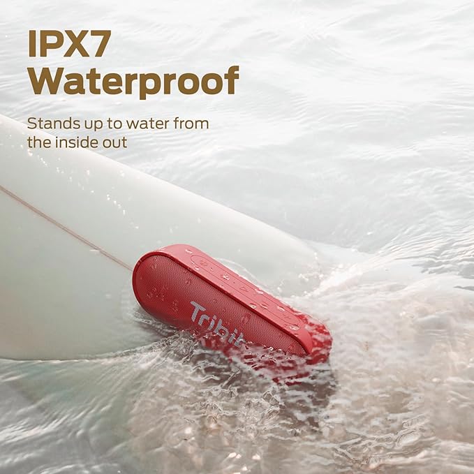 Tribit Bluetooth Speaker XSound Go, 16W Loud Sound & Deeper Bass, 24H Playtime, IPX7 Waterproof, Bluetooth 5.3 TWS Pairing Portable Wireless Speaker for Home, Outdoor (Red)