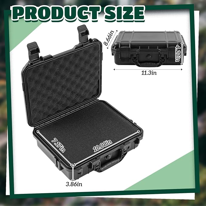 11.3 x 8.7 x 4.2 Inch Waterproof Hard Case with DIY Customizable Foam Insert Portable Protective Case with Knife for Camera Drones Equipments Tools Test Instruments (Black)