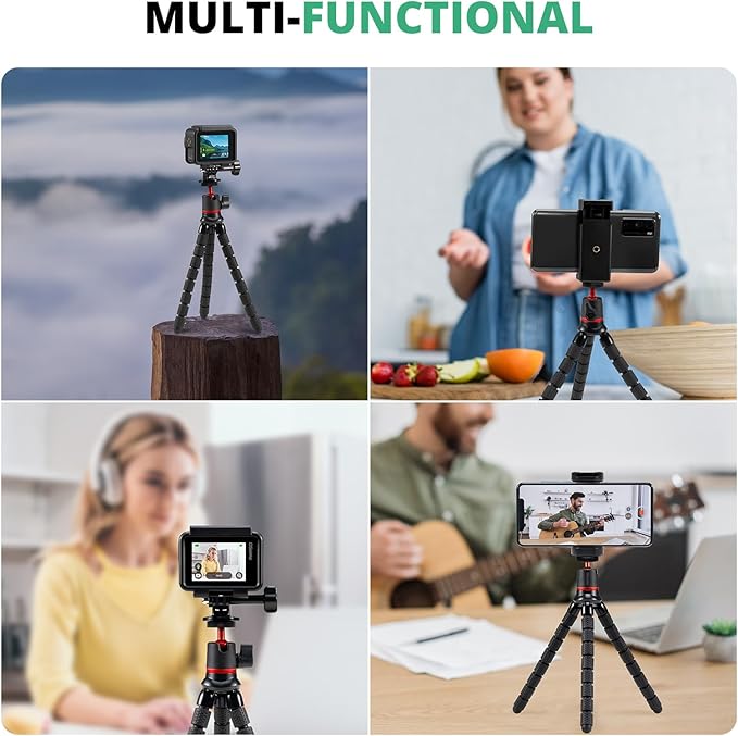 AKASO Flexible Tripod Action Camera Accessories Kit for GoPro Hero 13/12/11/10/ 9/8 Max/DJI Osmo Action/AKASO 360 Camera/EK7000/Brave 4/Brave 7 LE/Brave 7/Brave 8/V50X Action Camera