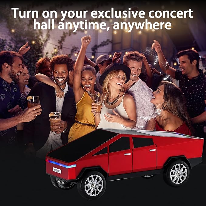 WS-580 Bluetooth Pickup Truck Replica Portable Speaker,with Display Screen,HD Sound, TWS Pairing, FM Radio,Built-in Microphone Hands-Free Calling, LED Party Light, Surprise Gift for Car Lovers(Red)