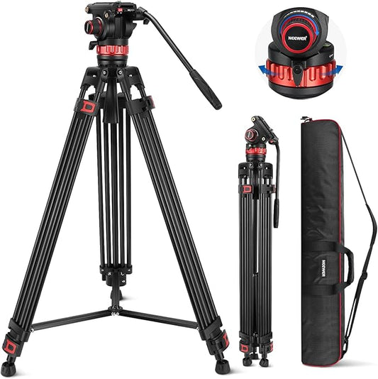 NEEWER 74" Video Tripod with Adjustable Damping Fluid Head, Metal Heavy Duty Dual-Mode QR Plate Compatible with DJI RS Gimbals, Flexible 360° Pan&+90°/-75° Tilt, Max Load 22lb/10kg, TP75