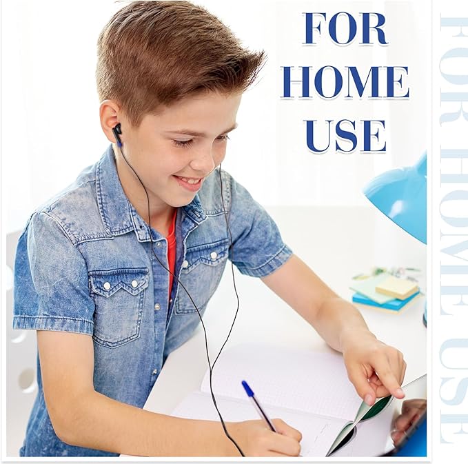 Kanayu 100 Pack Wired Earbuds Bulk for Classroom Ear Headphones Wired Basic Student Earbuds No Microphone with 3.5mm Jack for Kids Class Laptop School Library, Individually Bagged(Dark Blue)