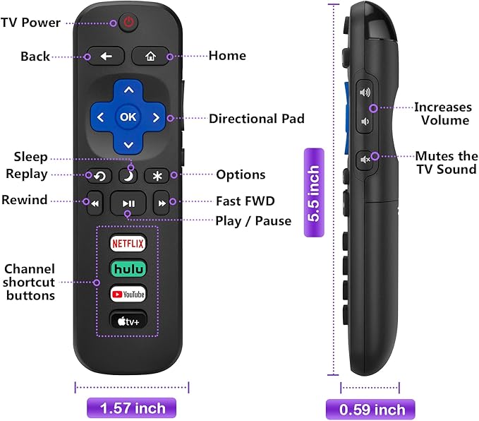 【Pack of 2】 for Roku-TV-Remote-Replacement,Universal Control for TCL,ONN, Hisense Roku TVs