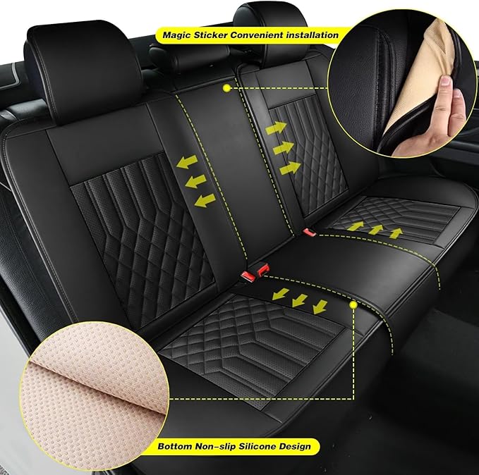 TTX Car Seat Covers Full Set Fit for Kia Sportage 2009-2026 Breathable Leather Seat Protector with Airbag Compatible Automotive 5 Seat Cushions Cover with Beautiful Patterns (Black)