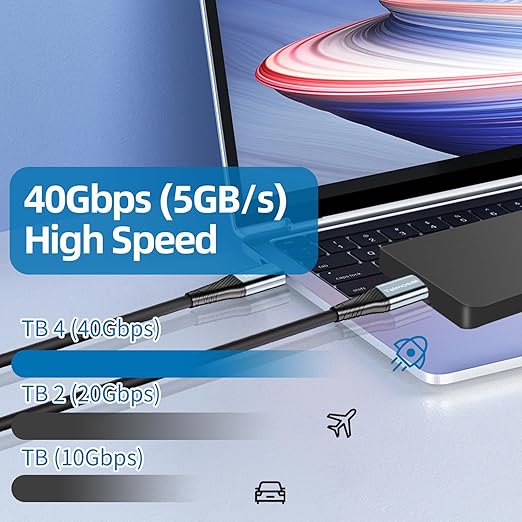240W for Thunderbolt 4 Cable 10 ft, Support 8K@60Hz, 4K@144Hz 40Gbps/240W PD Charging for iPhone 17, USB4, Mac mini M4 / M4 Pro, MacBook Pro, Docking, eGPU, SSD, Surface Pro