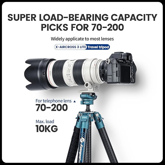 Fotopro Carbon Fiber Tripod 60 Inch 360 Degree Ball Head Quick Release Plate Lightweight Travel Tripod, Max Loads up to 17.6lbs, Blue