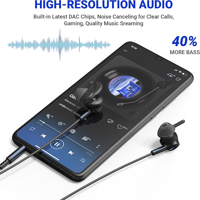 3.5mm Wired Headphones with Mic, School Supplies Wired Earbuds for Computer, Noise Isolating Ear Buds Wire with Stereo Case Magnet, Corded Plug in Earphone for Surface/HP/Acer Laptop Chromebook, Black