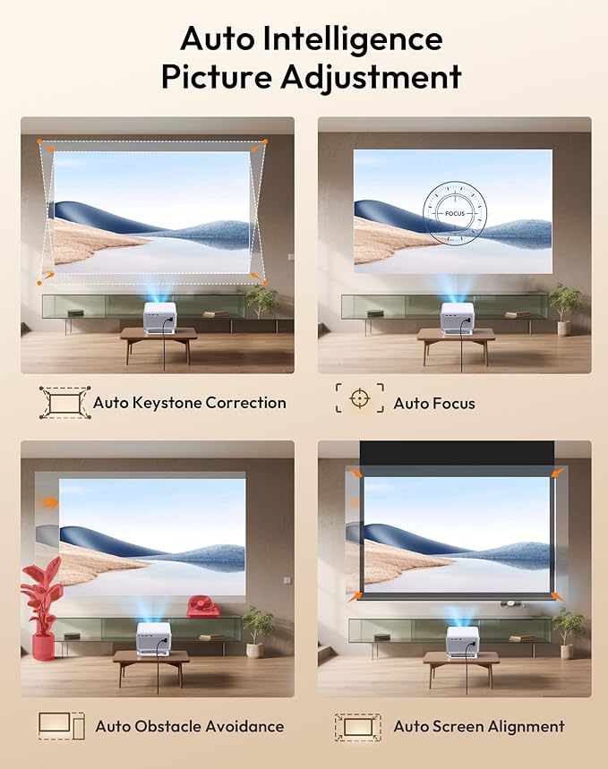 Xgody Netflix Certified Native 1080P Full HD Projector 700ANSI High Brightness, 4-Way Auto-Aligning & Voice Controlled Gimbal N6 PRO Smart Projector, WiFi 6, Bluetooth 5.4, Perfect for Bedroom