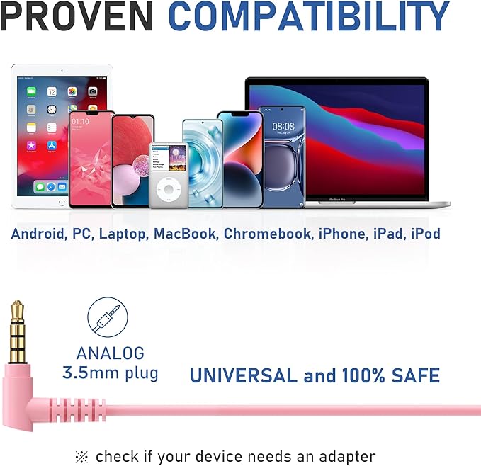 LUDOS ZENITH Wired Earbuds in-Ear Headphones, 2 Years Warranty, Earphones with Microphone, Corded for 3.5mm Jack Ear Buds for iPhone, Samsung, Computer, Laptop, Kids, School Students, Small Ear - Pink