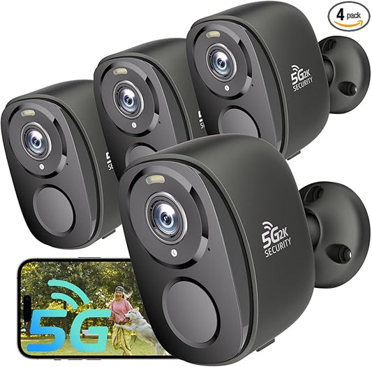 4PC 5G/2.4G Security Cameras Wireless Outdoor,2K Battery Powered Camera for Home Security,WiFi Home Indoor Camera with AI Motion Detection,Siren, Color Night Vision,2-Way Talk, IP65, SD/Cloud,Alexa