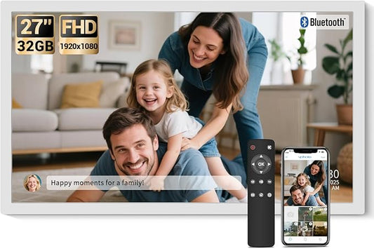 BSIMB Large Digital Picture Frame 27 Inch, 1920x1080 FHD WiFi Digital Photo Frame Electronic 32GB Display, Wall Mount Included, Share Pictures/Videos via App Easy Setup Gifts for Mom(Non-Touch), White