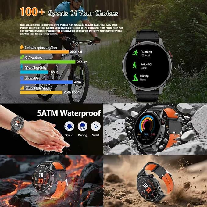 Smart Watch for Men Built-in GPS with Map, 1.46" AI Smartwatch with Health Monitor for Android Phones/iPhone, 100+ Sport Modes Fitness Tracker with Compass/Altitude/Barometer, Text Reply(2 Bands)