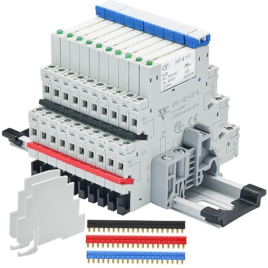10Pcs 5 Volt Relay Miniature Power Relay 5V DC 6Amp SPDT with LED Indicator Socket Base 41F-1Z-C2 with Jumper Separator Socket Base DIN Rail UL Certification