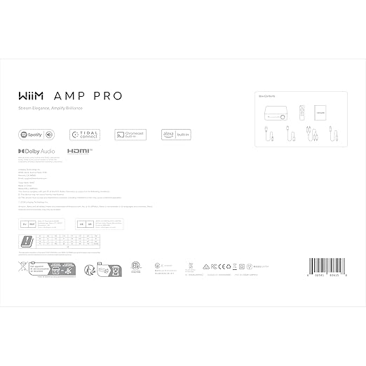 WiiM Amp Pro: Multiroom Streaming Amplifier | Compatible with Google Cast, Alexa | HDMI, Voice Control | Stream from Spotify, Amazon Music, Tidal & More - Dark Gray