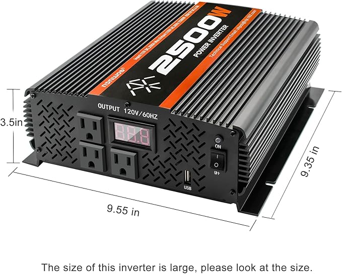 2500W Inverter 12V DC to 120V AC Converter for Home, RV, Truck, Off-Grid Solar Power Inverter with Built-in 5V/2.1A USB, AC Hardwire Port, Remote Controller