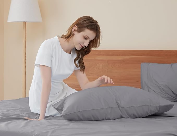 Sunflower Queen Pillowcases Set of 2, 100% Cotton Queen Pillow Cases 2, 20×30 inches Frost Gray, Soft and Breathable