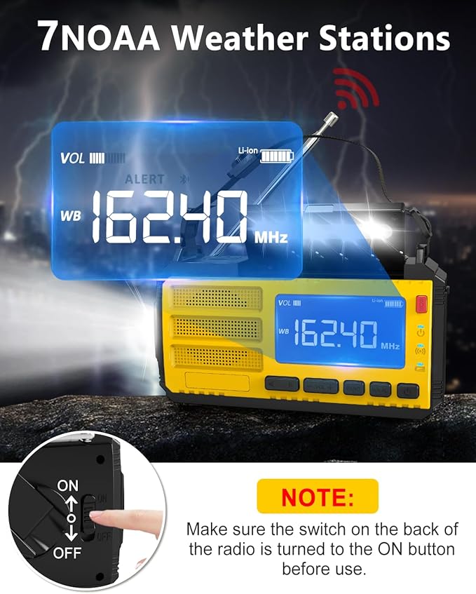 10000mAh Emergency Hand Crank Radio, AM/FM/NOAA Weather Alert, Solar Powered, 4 Charging Methods, 3-Mode Flashlight, Reading Lamp, SOS Alarm, Phone Charger, Orange