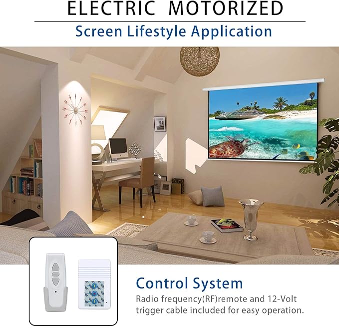 Kayle 120" Motorized Projector Screen Electric Diagonal Automatic Projection 4:3 HD Movies Screen for Home Theater Presentation Education Outdoor Indoor W/Remote Control and Wall/Ceiling Mount (White)