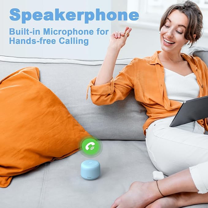 Bobtot Portable Bluetooth Speakers with Strap Easy to Carry, Wireless IPX5 Waterproof Mini Speaker with Loud Stereo Sound, 20 Hours Playtime, Rechargeable Battery, Built-in Microphone, Blue