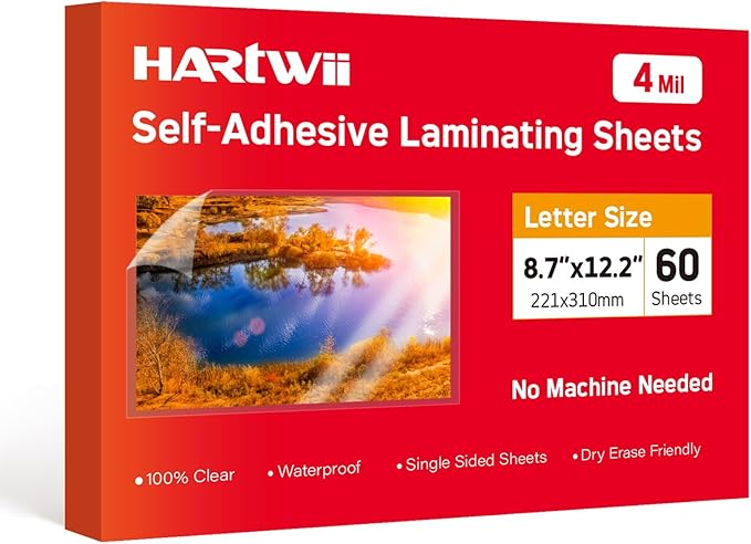 60 PCS Self Adhesive Laminating Sheets,8.7 x 12.2 Clear Laminating Sheets No Machine Needed,Self Sealing Laminating Sheets Suitable for 8.5 x 11 Inches Letter Size